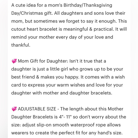 New Mother Daughter Best Friends Adjustable Handmade Heart Bracelet - Picture 7 of 9